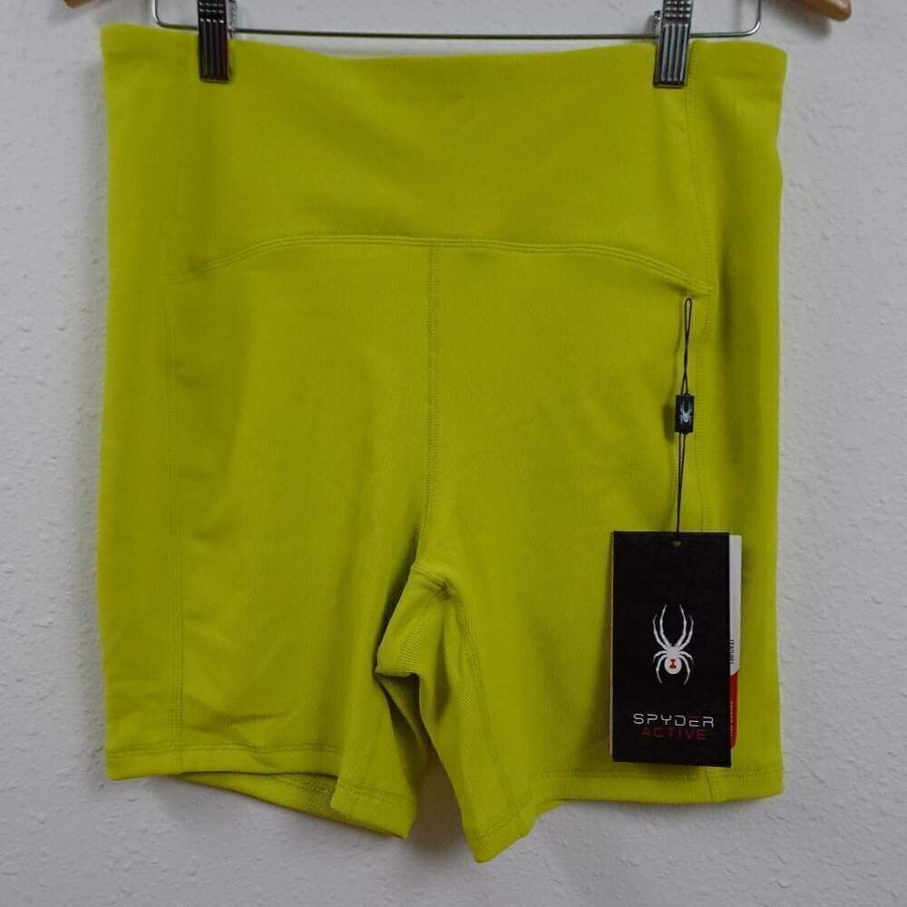 Spyder Active Shorts Women's Size XL Green Yellow Stretch Athletic Stretch
